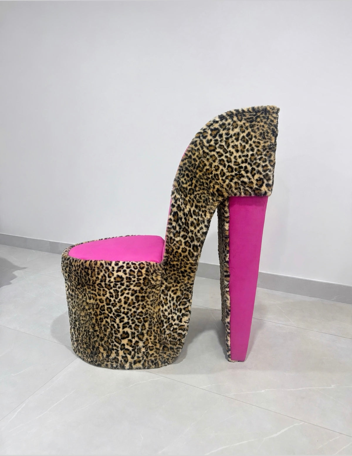 Hot Pink Leopard print heel chair