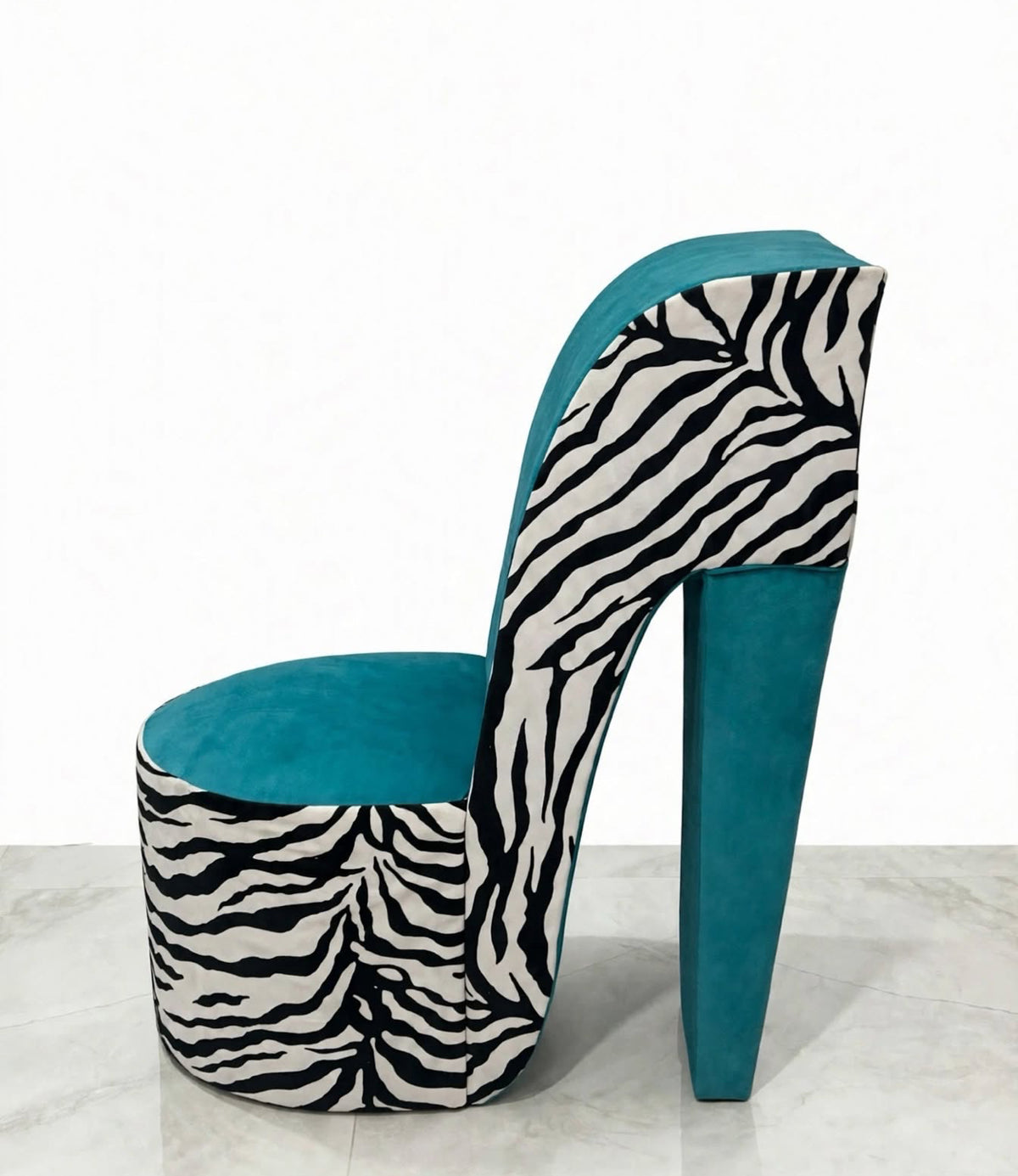 Zebra Teal Heel Chair