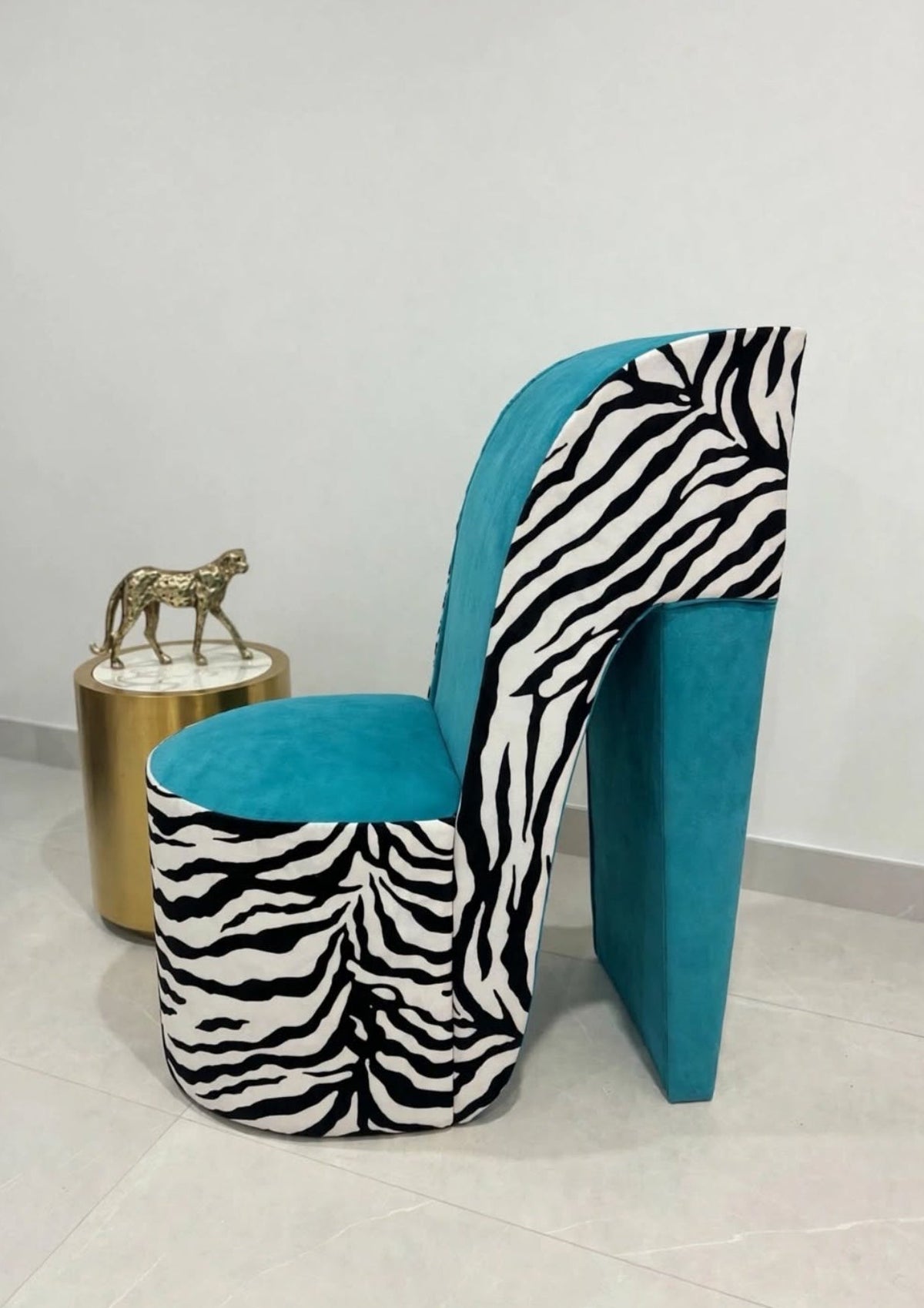 Zebra Teal Heel Chair