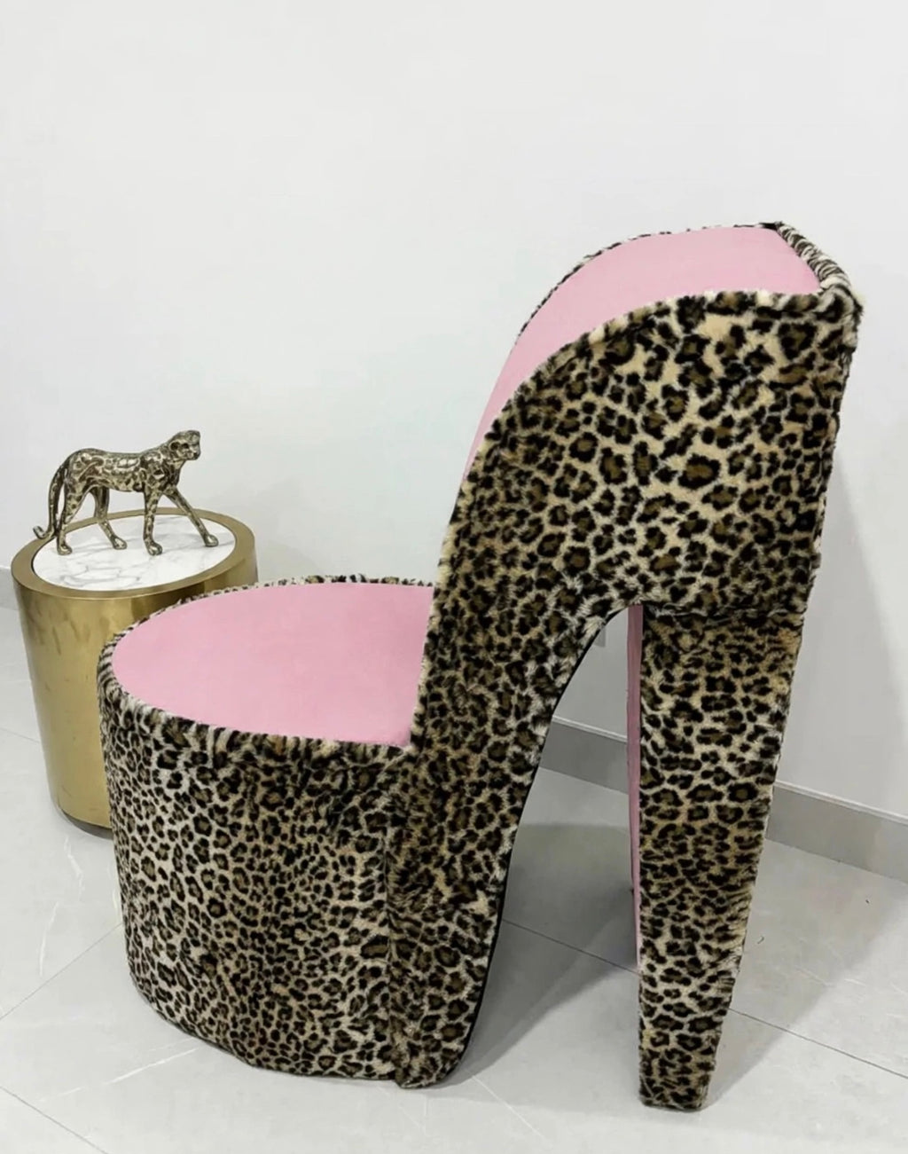 Leopard Baby Pink Heel Chair